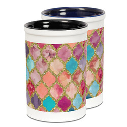 Glitter Moroccan Watercolor Ceramic Pencil Holder - Large