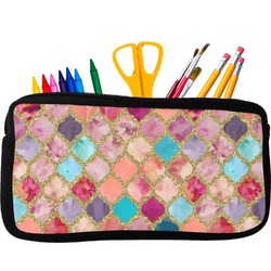 Glitter Moroccan Watercolor Neoprene Pencil Case - Small