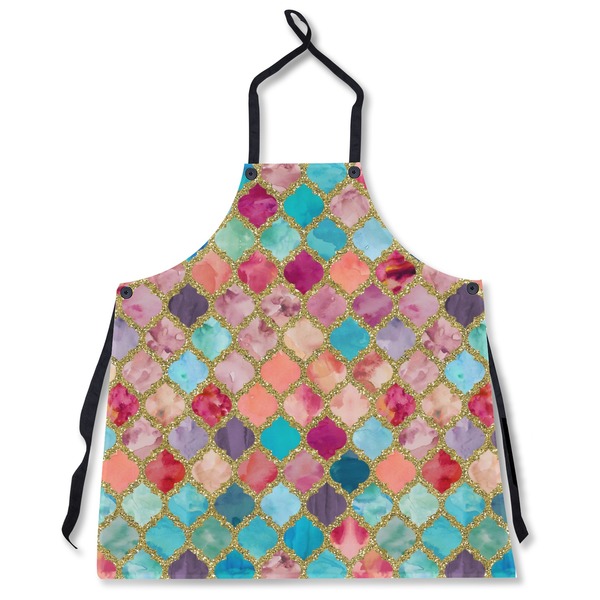 Custom Glitter Moroccan Watercolor Apron Without Pockets