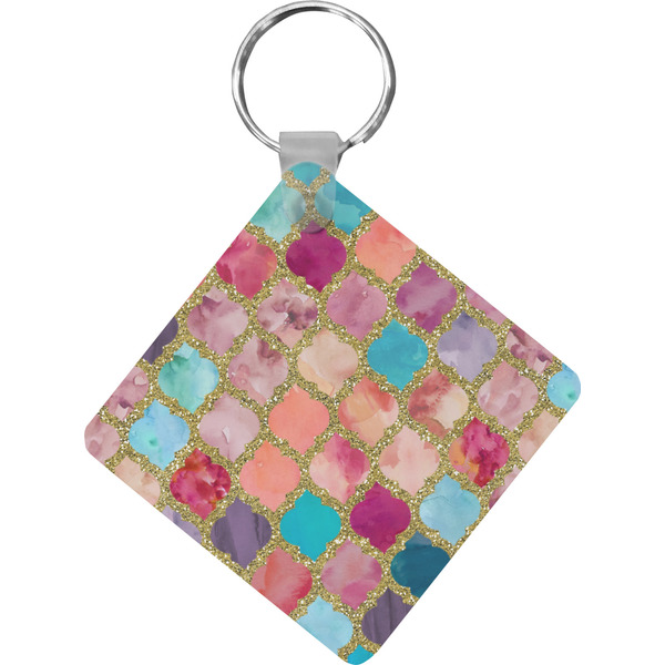 Custom Glitter Moroccan Watercolor Diamond Plastic Keychain