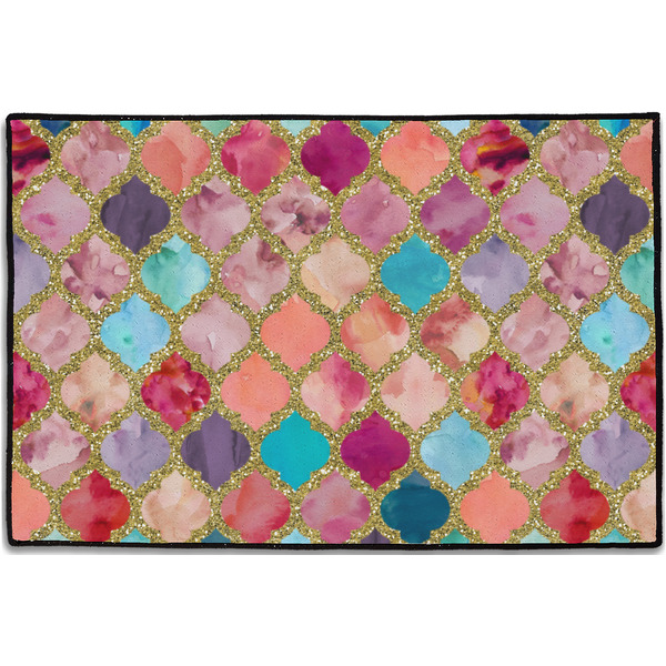 Custom Glitter Moroccan Watercolor Door Mat - 36"x24"