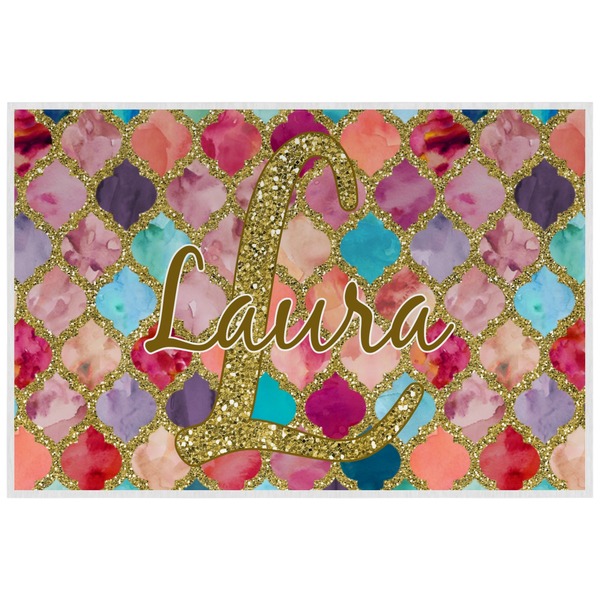 Glitter Moroccan Watercolor Personalized Placemat (Back)