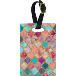 Glitter Moroccan Watercolor Plastic Luggage Tag - Rectangular