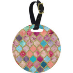 Glitter Moroccan Watercolor Plastic Luggage Tag - Round