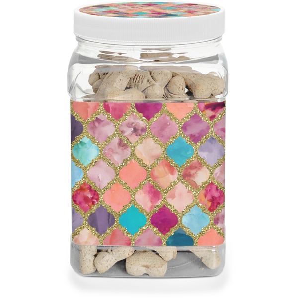 Custom Glitter Moroccan Watercolor Dog Treat Jar