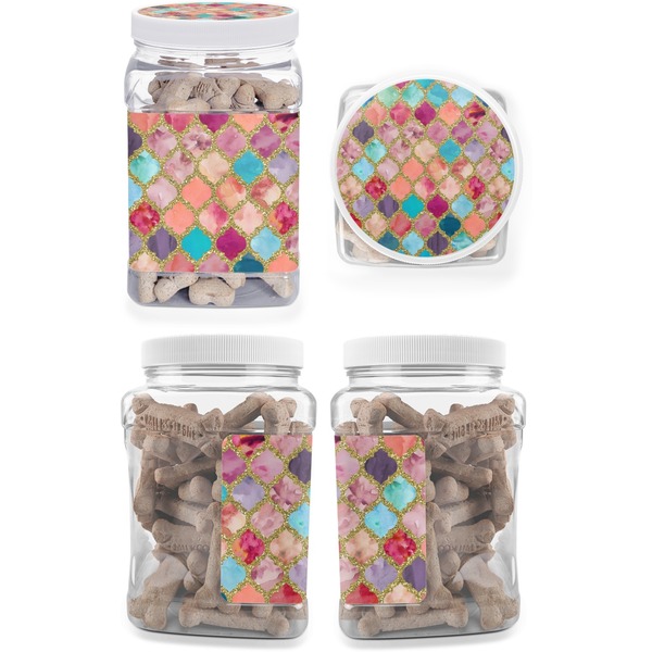 Glitter Moroccan Watercolor Pet Treat Jar - Multiple Angles