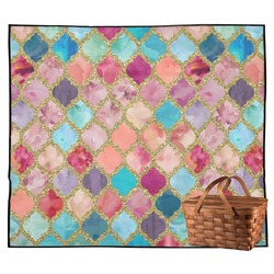 Glitter Moroccan Watercolor Outdoor Picnic Blanket