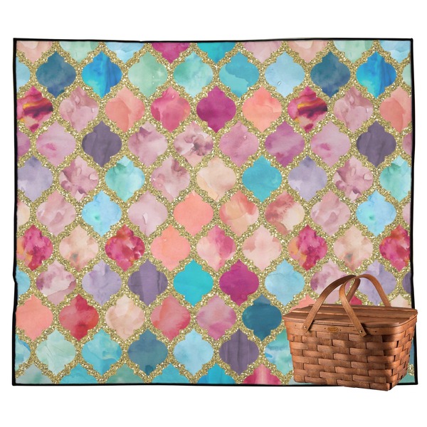 Custom Glitter Moroccan Watercolor Outdoor Picnic Blanket