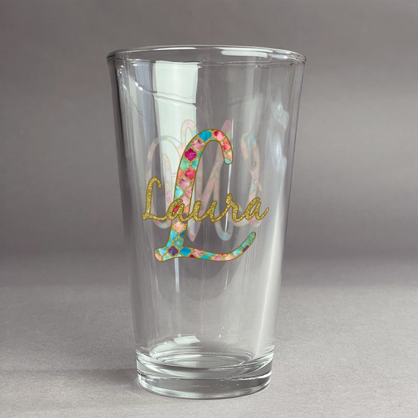 Custom Glitter Moroccan Watercolor Pint Glass - Full Color Logo