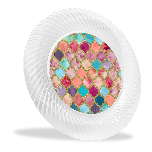 Custom Glitter Moroccan Watercolor Plastic Party Dinner Plates - 10"