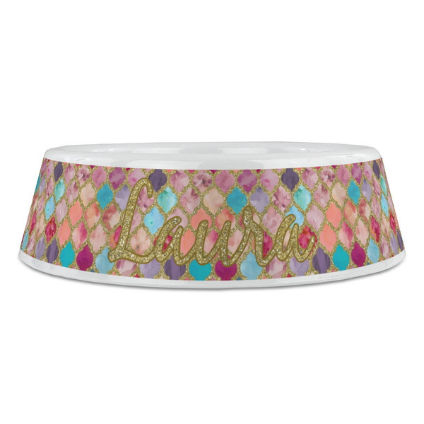 Glitter Moroccan Watercolor Plastic Pet Bowls - Large - FRONT