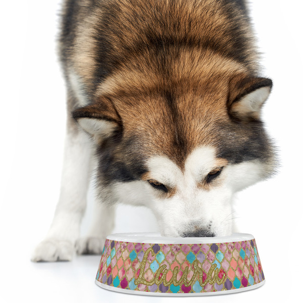 Glitter Moroccan Watercolor Plastic Pet Bowls - Large - LIFESTYLE