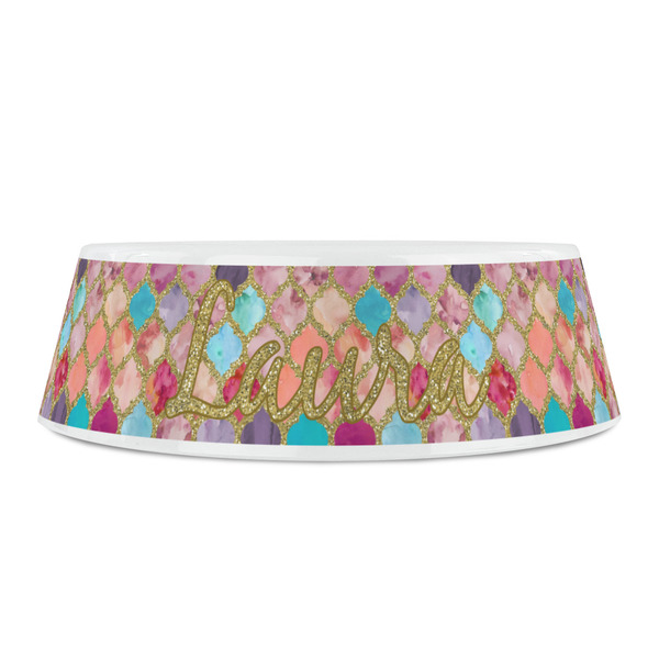 Glitter Moroccan Watercolor Plastic Pet Bowls - Small - FRONT