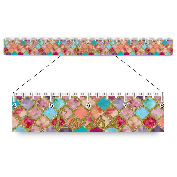 Custom Glitter Moroccan Watercolor Plastic Ruler - 12"