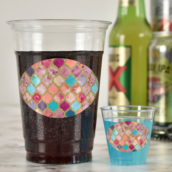 Glitter Moroccan Watercolor Plastic Shot Glasses - In Context