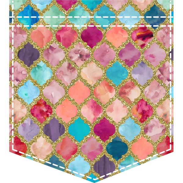 Custom Glitter Moroccan Watercolor Iron On Faux Pocket