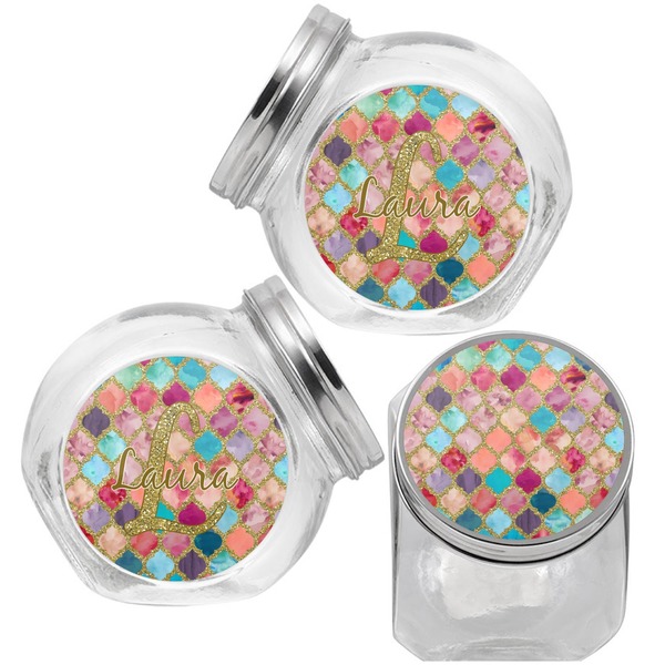 Glitter Moroccan Watercolor Puppy Treat Jar - Top Left Right