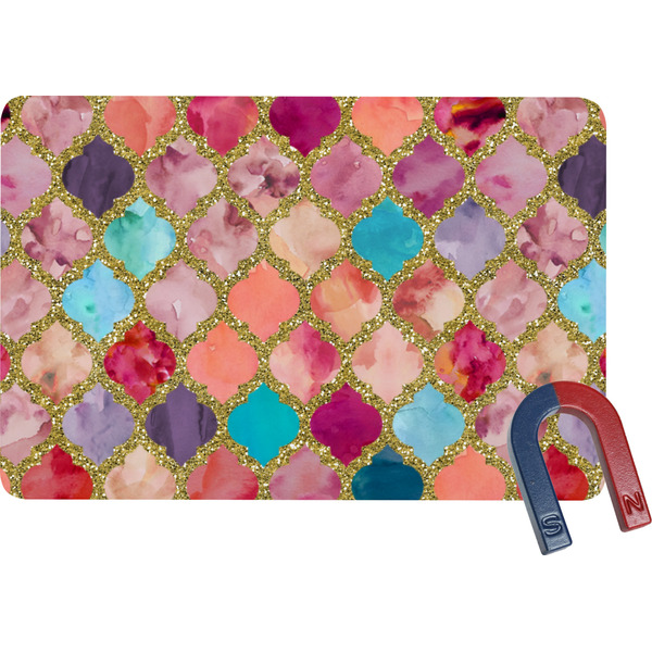 Custom Glitter Moroccan Watercolor Rectangular Fridge Magnet