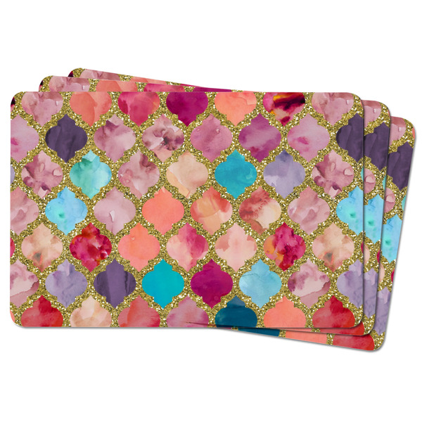 Glitter Moroccan Watercolor Rectangular Fridge Magnet - THREE