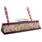 Glitter Moroccan Watercolor Red Mahogany Nameplate with Business Card Holder