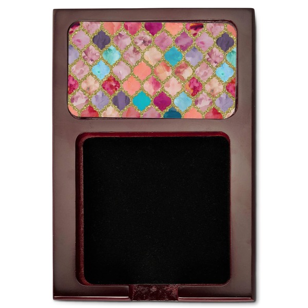 Glitter Moroccan Watercolor Red Mahogany Sticky Note Holder - Flat