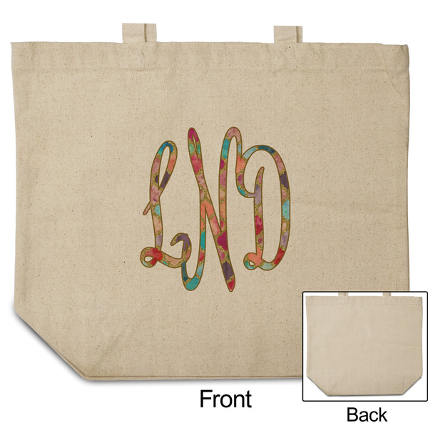 Glitter Moroccan Watercolor Reusable Cotton Grocery Bag - Front & Back View