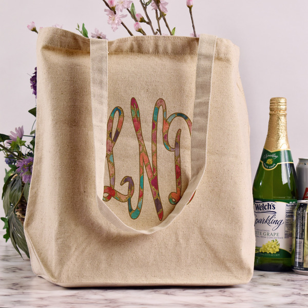 Glitter Moroccan Watercolor Reusable Cotton Grocery Bag - In Context