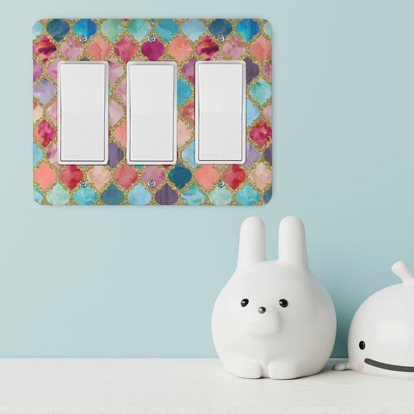 Glitter Moroccan Watercolor Rocker Light Switch Covers - Triple - IN CONTEXT
