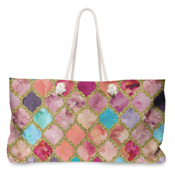 Glitter Moroccan Watercolor Large Tote Bag with Rope Handles