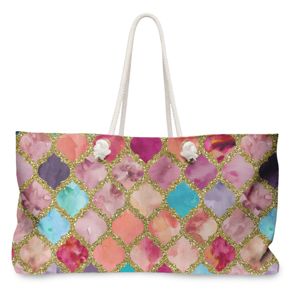 Custom Glitter Moroccan Watercolor Large Tote Bag with Rope Handles