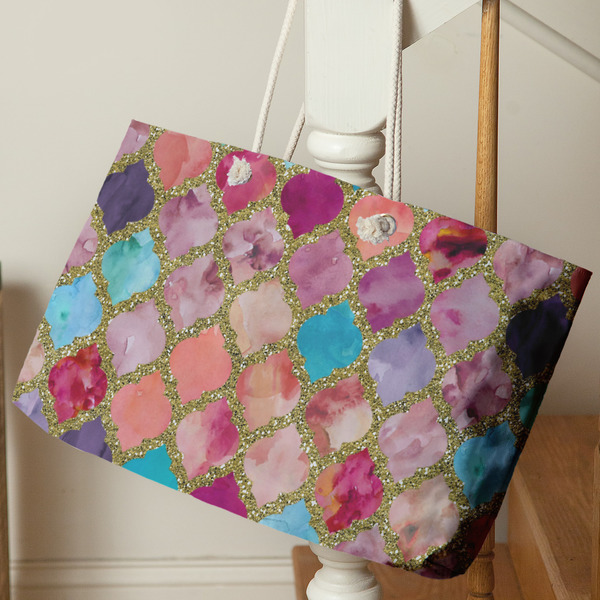 Glitter Moroccan Watercolor Large Rope Tote - Life Style