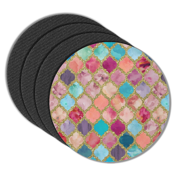 Glitter Moroccan Watercolor Round Coaster Rubber Back - Main