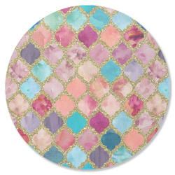 Glitter Moroccan Watercolor Round Rubber Backed Coaster
