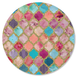 Glitter Moroccan Watercolor Round Rubber Backed Coaster