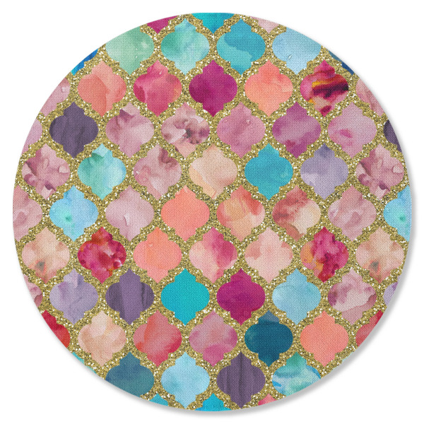 Glitter Moroccan Watercolor Round Coaster Rubber Back - Single