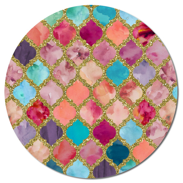 Glitter Moroccan Watercolor Round Fridge Magnet - FRONT