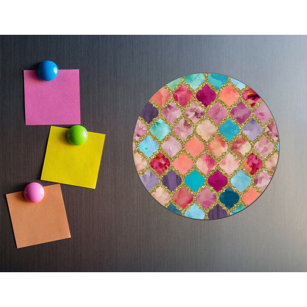 Glitter Moroccan Watercolor Round Fridge Magnet - LIFESTYLE