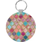Glitter Moroccan Watercolor Round Plastic Keychain