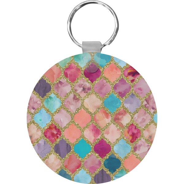 Custom Glitter Moroccan Watercolor Round Plastic Keychain