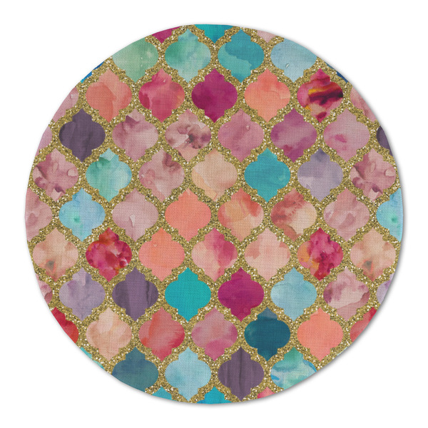 Glitter Moroccan Watercolor Round Linen Placemats - FRONT (Double Sided)
