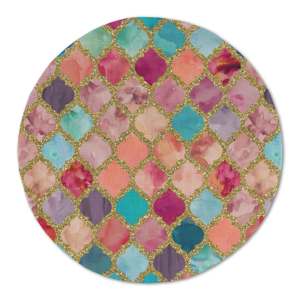 Custom Glitter Moroccan Watercolor Round Linen Placemat - Single Sided