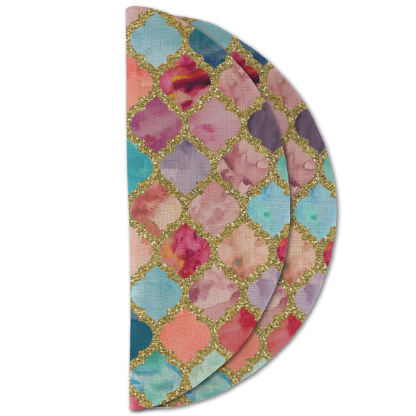 Glitter Moroccan Watercolor Round Linen Placemats - HALF FOLDED (double sided)