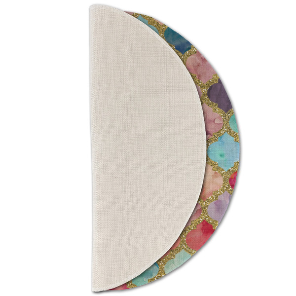 Glitter Moroccan Watercolor Round Linen Placemats - HALF FOLDED (single sided)