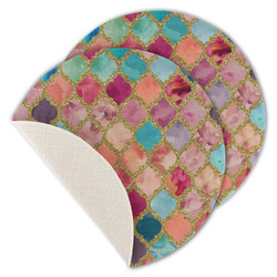 Glitter Moroccan Watercolor Round Linen Placemat - Single Sided - Set of 4