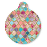 Glitter Moroccan Watercolor Round Pet ID Tag - Large