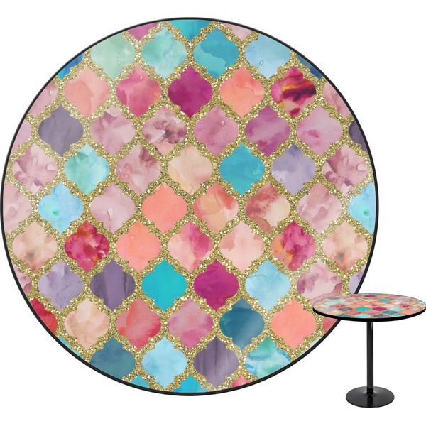 Custom Glitter Moroccan Watercolor Round Table