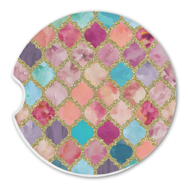 Custom Glitter Moroccan Watercolor Sandstone Car Coaster - Single