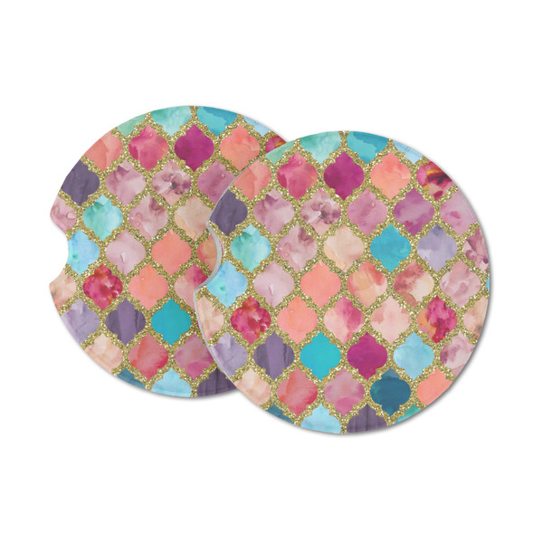 Custom Glitter Moroccan Watercolor Sandstone Car Coasters - Set of 2