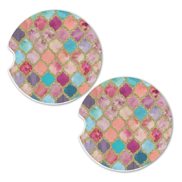 Glitter Moroccan Watercolor Sandstone Car Coasters - Set of 2
