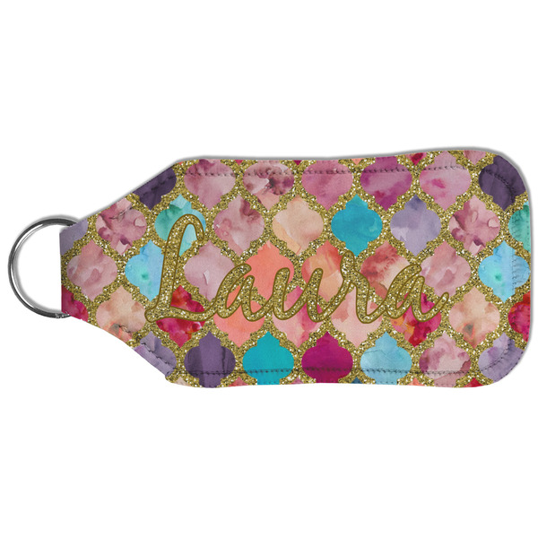 Glitter Moroccan Watercolor Sanitizer Holder Keychain - Large (Back)